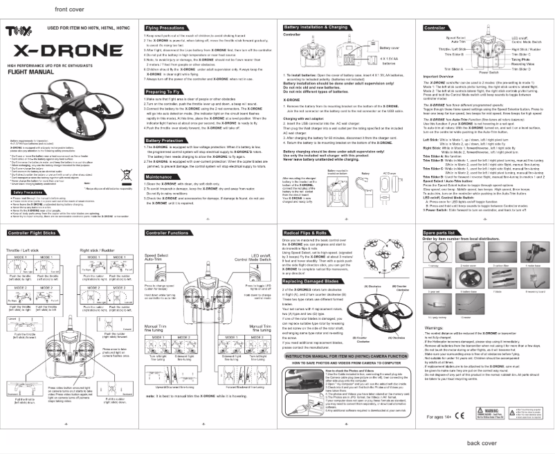 Page n°1 - Manuel utilisateur Toy Lab X-Drone H07NC