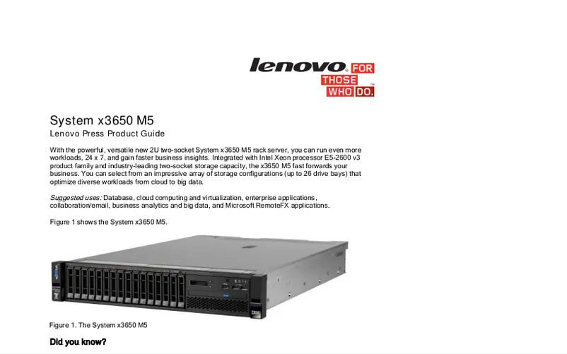 Image de la première page du manuel de l'appareil eServer xSeries x3650 M5