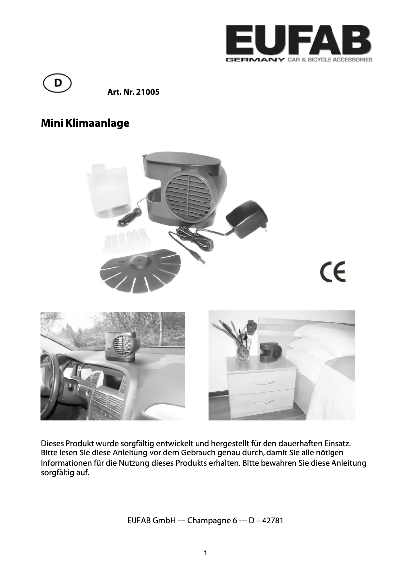 Page 1 de la notice Manuel utilisateur Eufab 21005