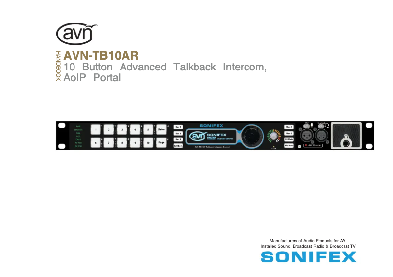 Page n°1 - Manuel utilisateur Sonifex AVN-TB10AR