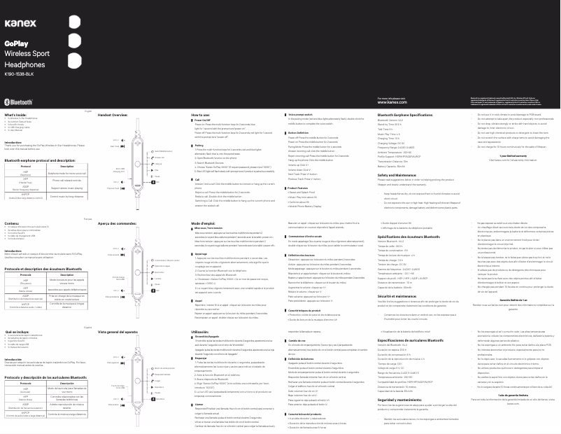 Page n°1 - Manuel utilisateur Kanex GoPlay K190-1534-TLBT