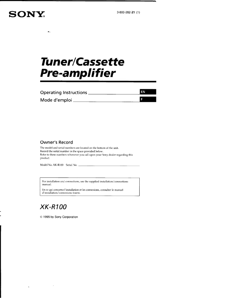 Page n°1 - Manuel utilisateur Sony XK-R100
