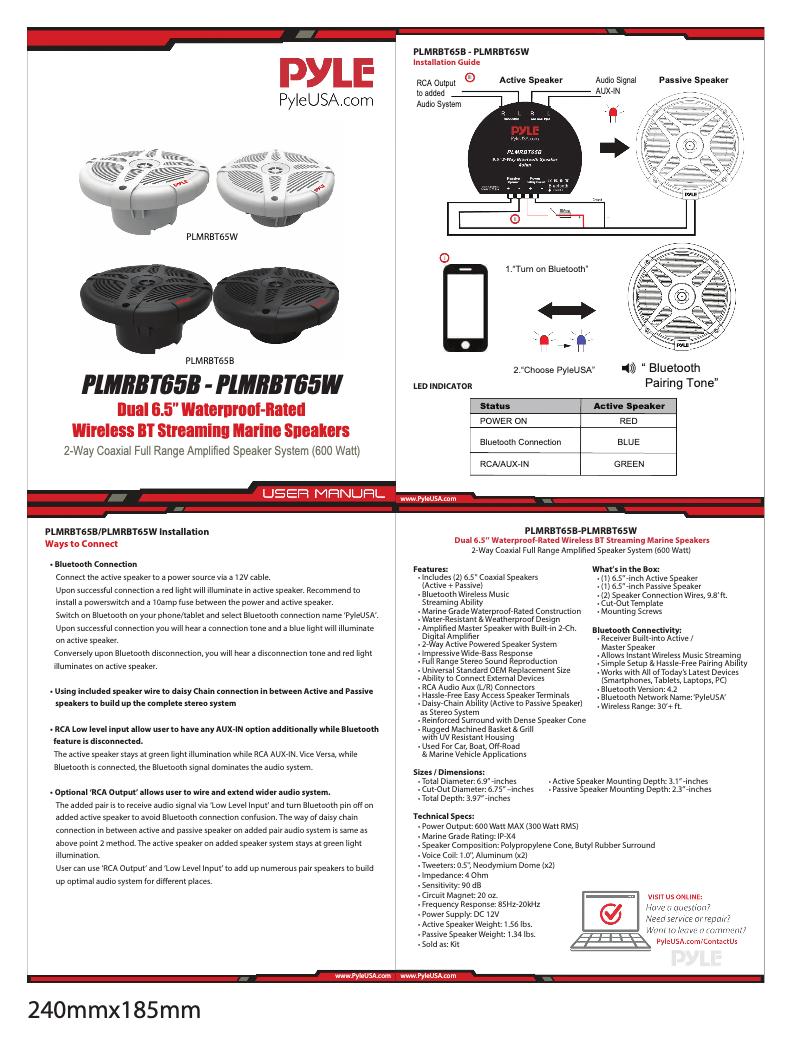 Page n°1 - Manuel utilisateur Pyle PLMRBT65W