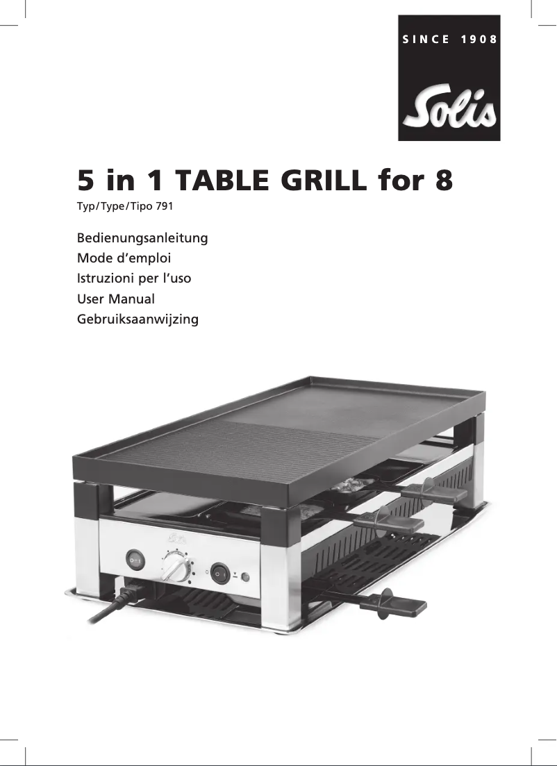 Page 1 de la notice Manuel utilisateur Solis 5 in 1 Table Grill 791