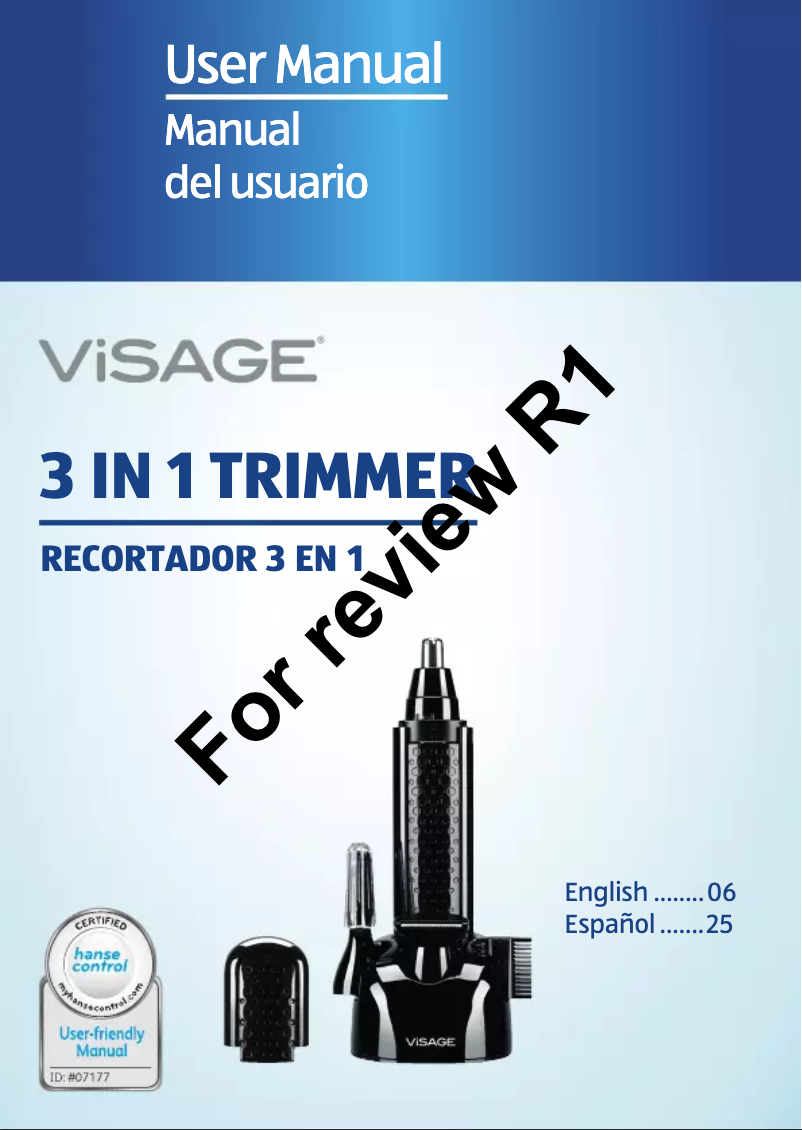 Page 1 de la notice Manuel utilisateur Visage 3 in 1 Trimmer 95597