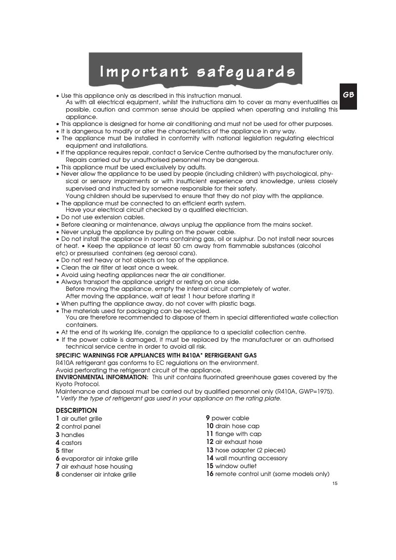 Page 1 de la notice Manuel utilisateur DeLonghi Pinguino PAC N75