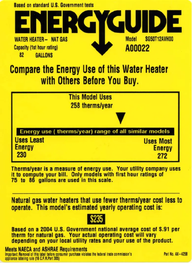 Page n°1 - Label énergétique GE SG50T12AVH00