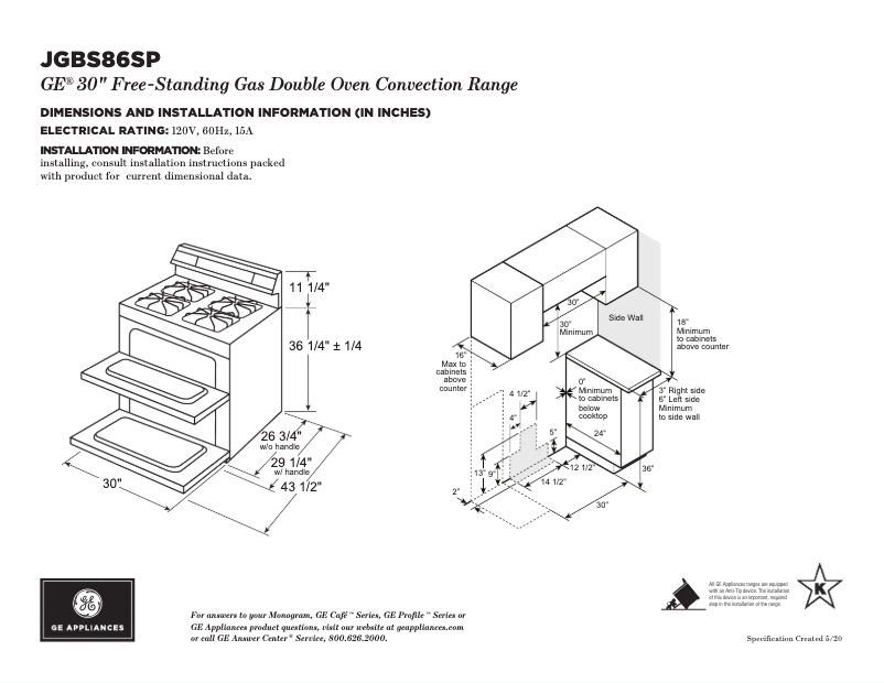 Page 1 of the manual Technical Sheet GE JGBS86SPSS