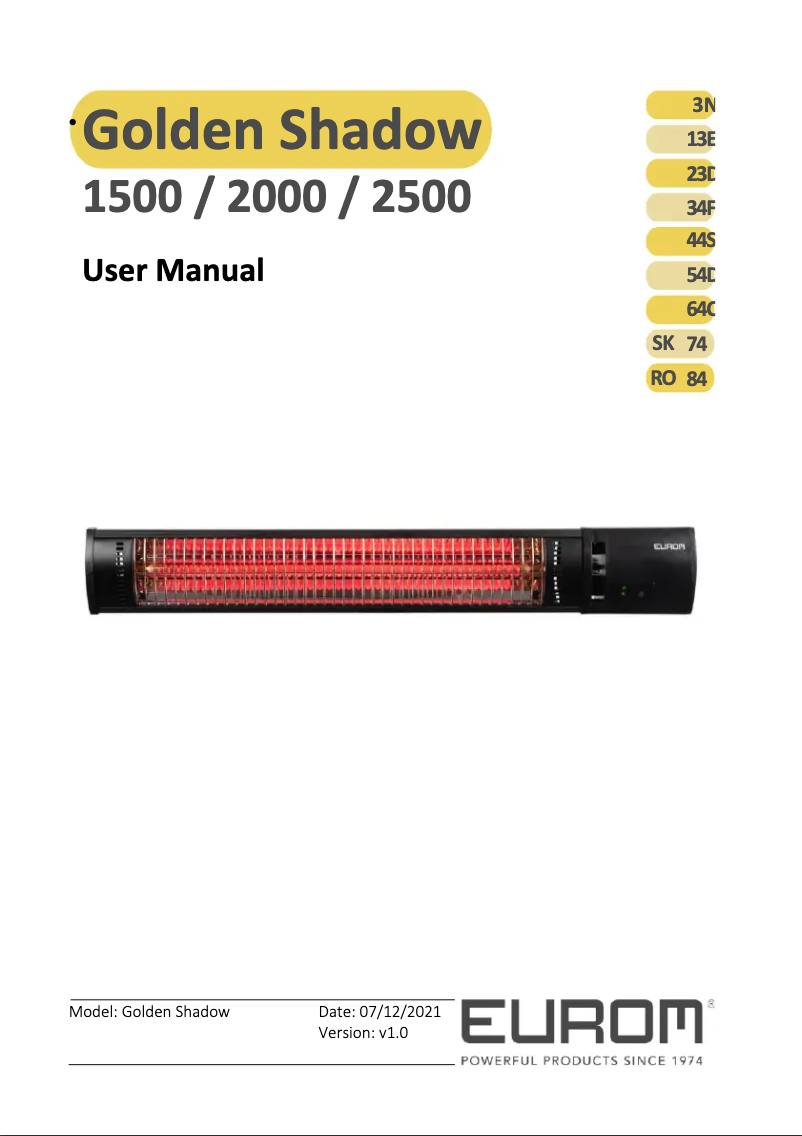 Image de la première page du manuel de l'appareil Golden 2500 Shadow