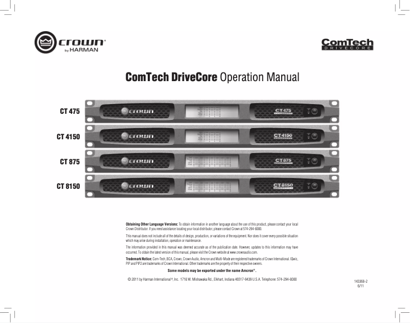 Page n°1 - Manuel utilisateur Crown ComTech CT 4150