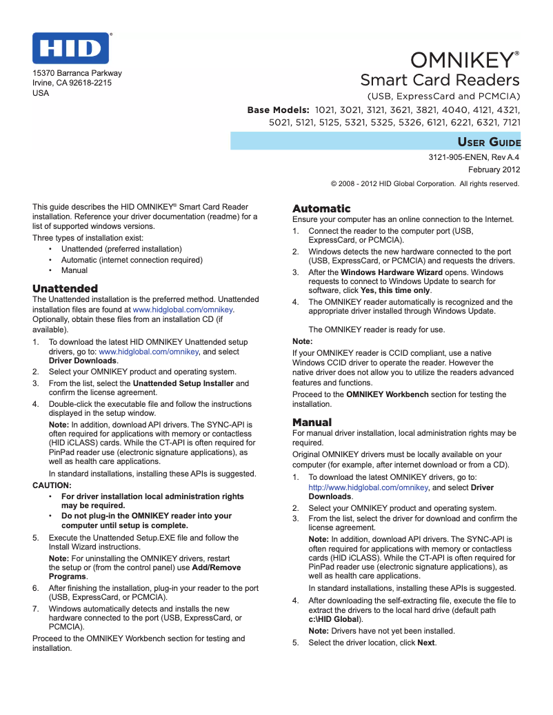 Page 1 de la notice Manuel utilisateur HID Identity 5321 CR USB