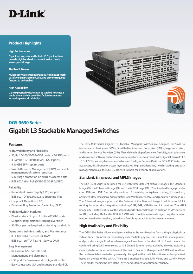 Page n°1 - Fiche technique D-Link DGS-3630