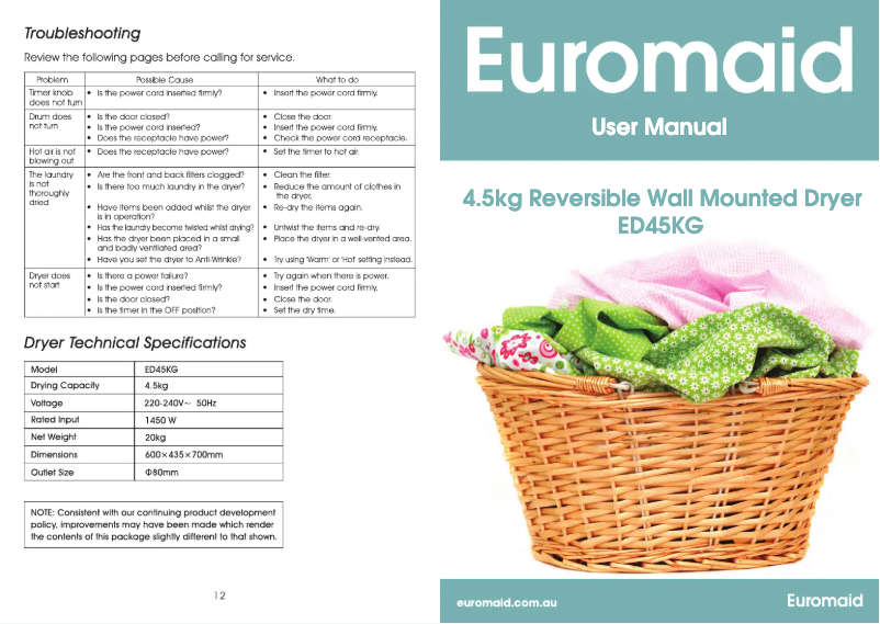 Page n°1 - Manuel utilisateur Euromaid ED45KG
