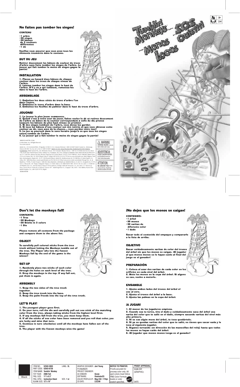 Page n°1 - Manuel utilisateur Mattel Tumblin' Monkeys