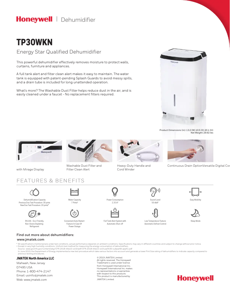 Page n°1 - Fiche technique Honeywell TP30WK