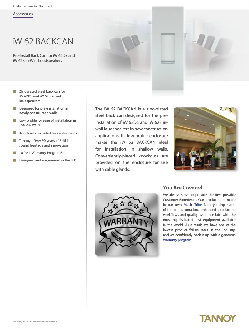 Page 1 de la notice Fiche technique Tannoy iW 62 BACKCAN