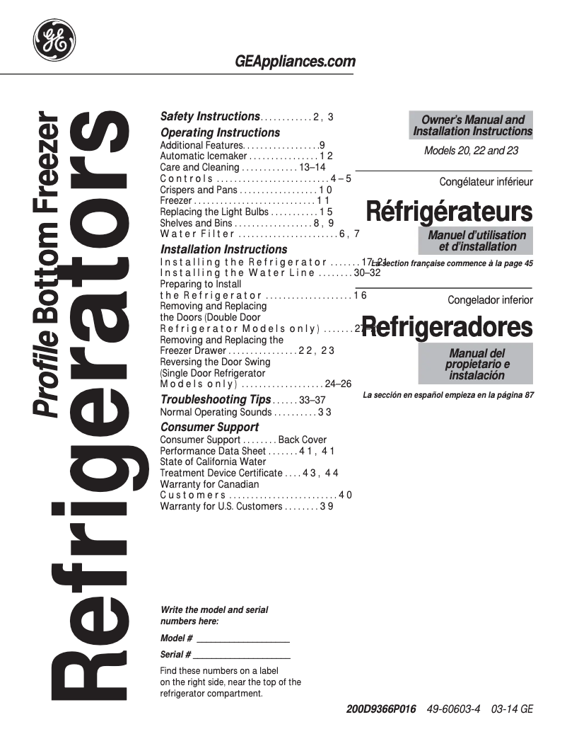 Imagen de la primera página del manual del dispositivo GNS23GMHES