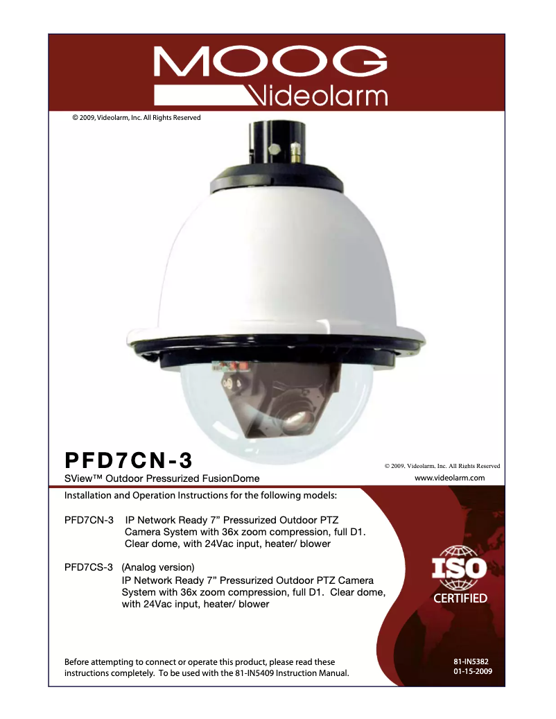 Page n°1 - Manuel utilisateur Moog Videolarm PFD7CN-3