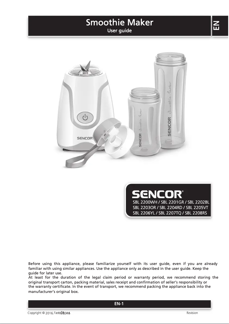 Page 1 de la notice Manuel utilisateur Sencor SBL 2200WH