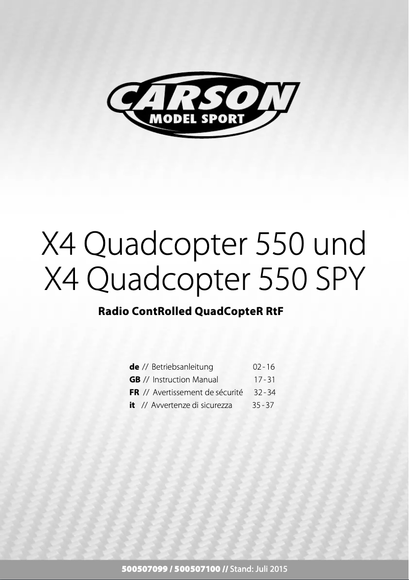 Page 1 de la notice Manuel utilisateur Carson X4 Quadcopter 550