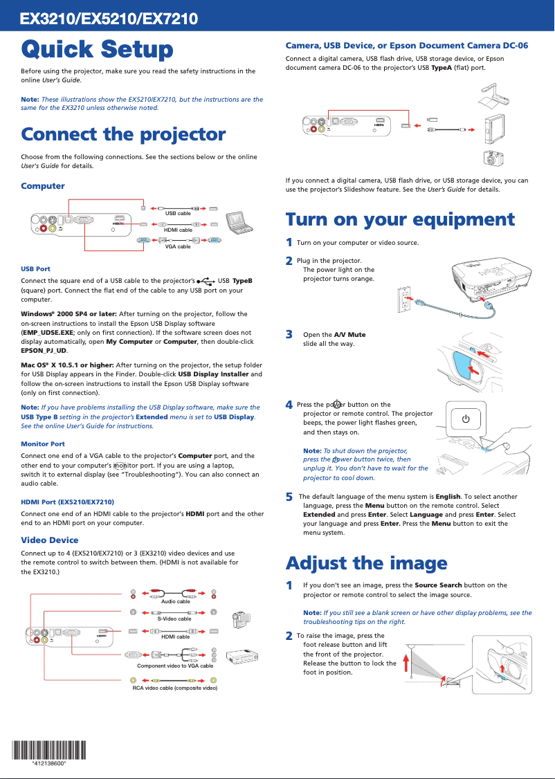 Page 1 de la notice Manuel utilisateur Epson EX7210