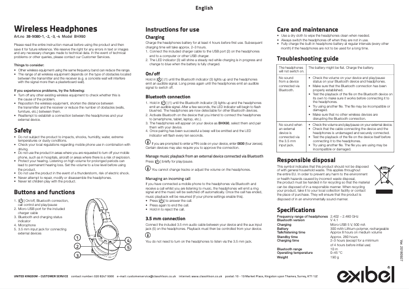 Image de la première page du manuel de l'appareil Obsidian BHX60