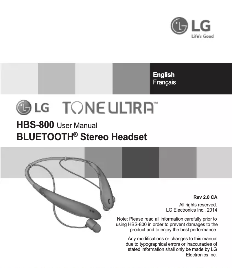 Image de la première page du manuel de l'appareil Tone Ultra HBS-800