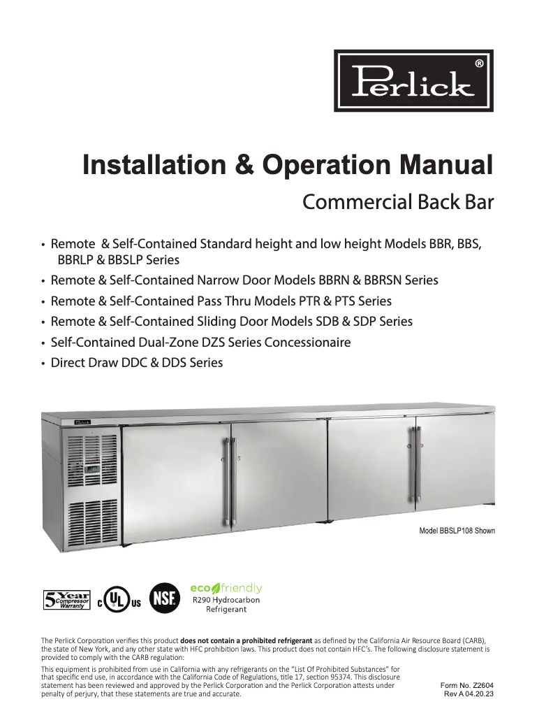 Page n°1 - Manuel utilisateur Perlick SDBR48