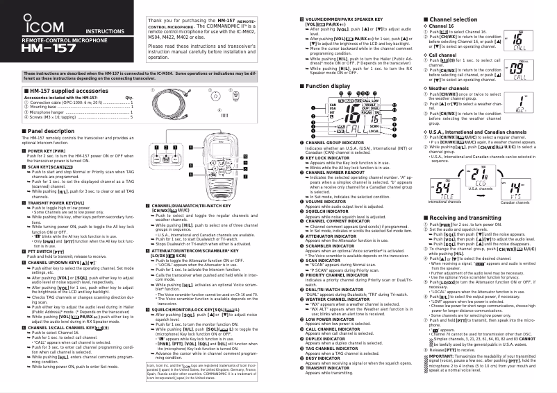 Page n°1 - Manuel utilisateur ICOM HM-157B