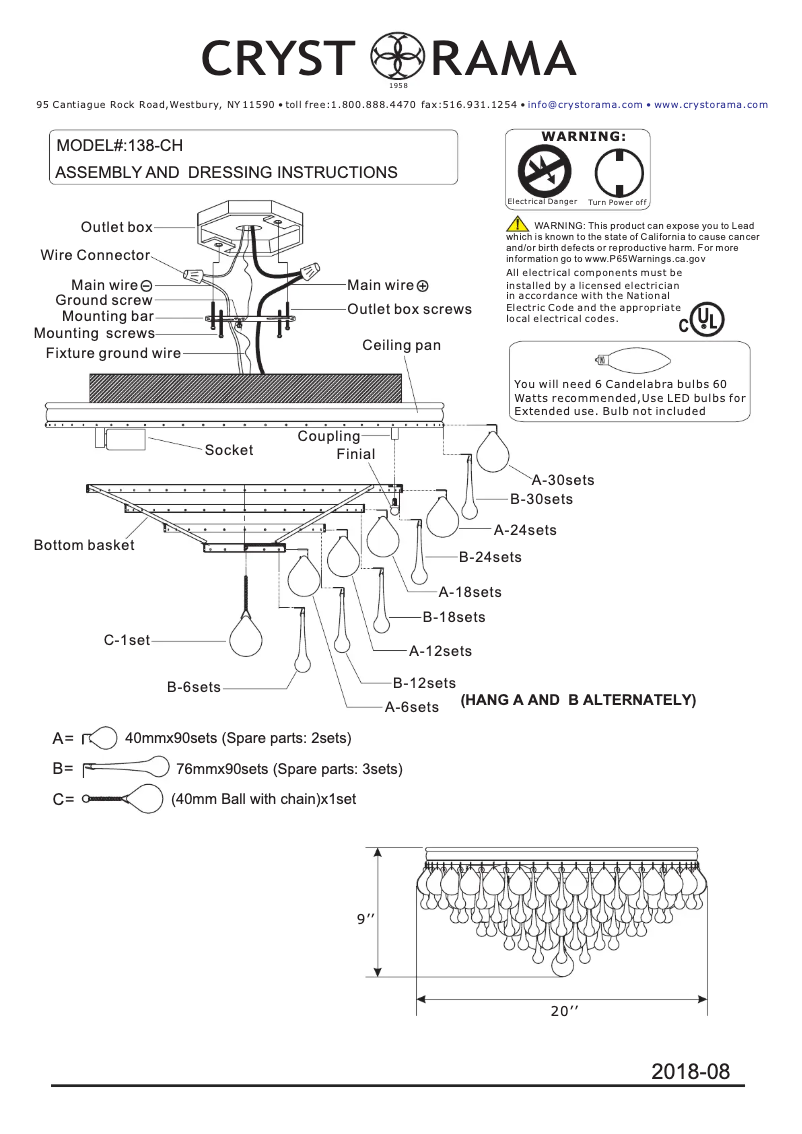 Page 1 de la notice Manuel utilisateur Crystorama Calypso 138-CH