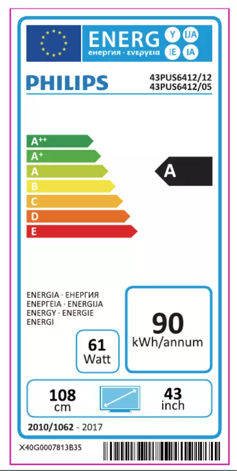 Page n°1 - Label énergétique Philips 6000 series 43PUS6412