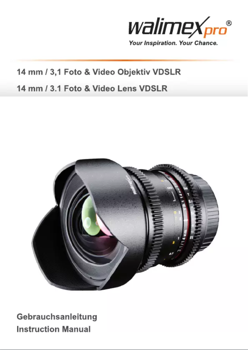 Page 1 de la notice Manuel utilisateur Walimex 14mm 3.1 VDSLR