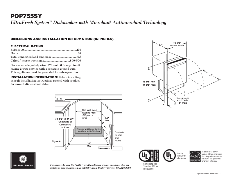 Page n°1 - Fiche technique GE Profile DP755SYRFS