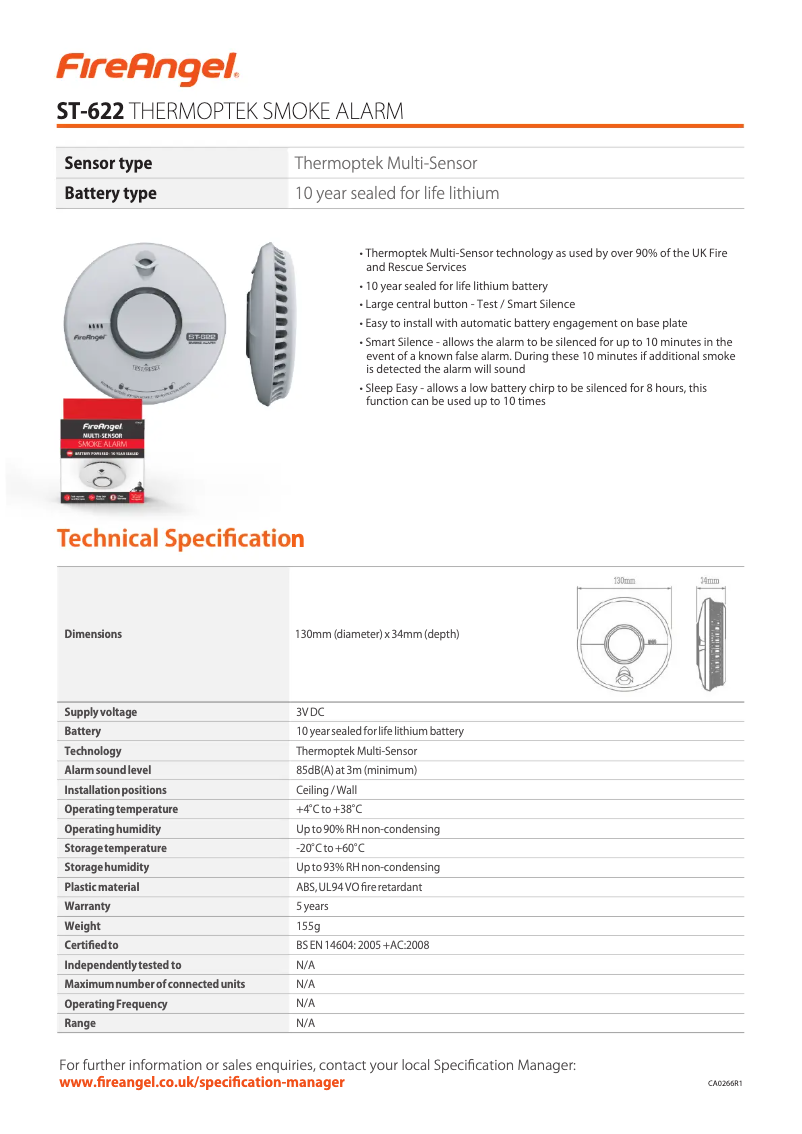 Page 1 de la notice Fiche technique FireAngel ST-622