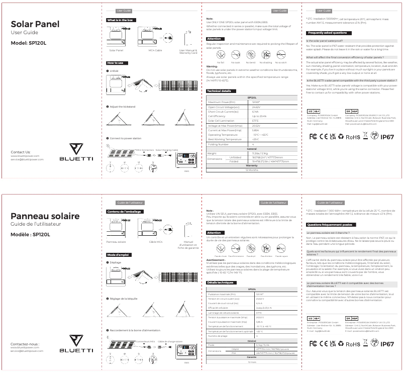 Page n°1 - Manuel utilisateur Bluetti SP120L