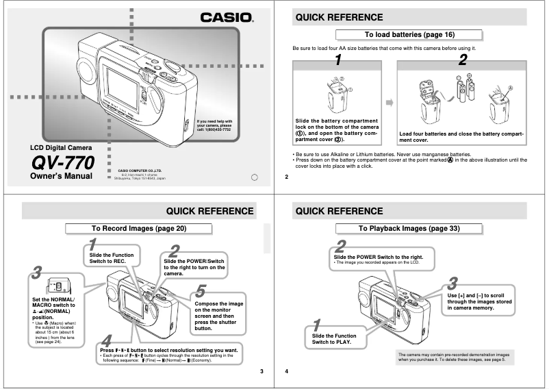 Page 1 de la notice Manuel utilisateur Casio QV-770