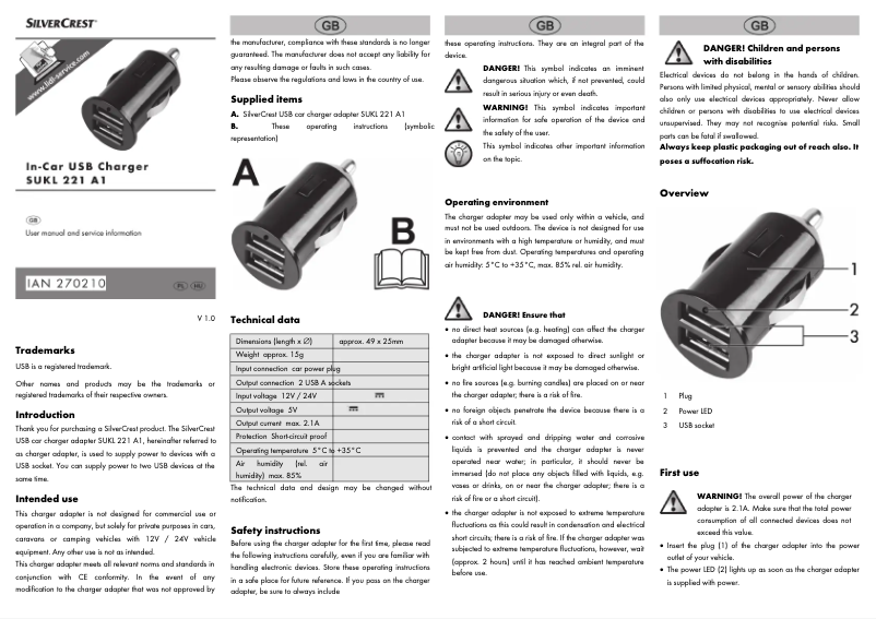 Page 1 de la notice Manuel utilisateur SilverCrest SUKL 221 A1