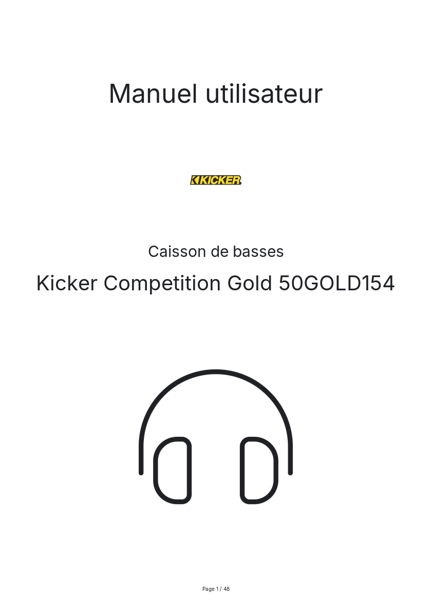 Page n°1 - Manuel utilisateur Kicker Competition Gold 50GOLD154