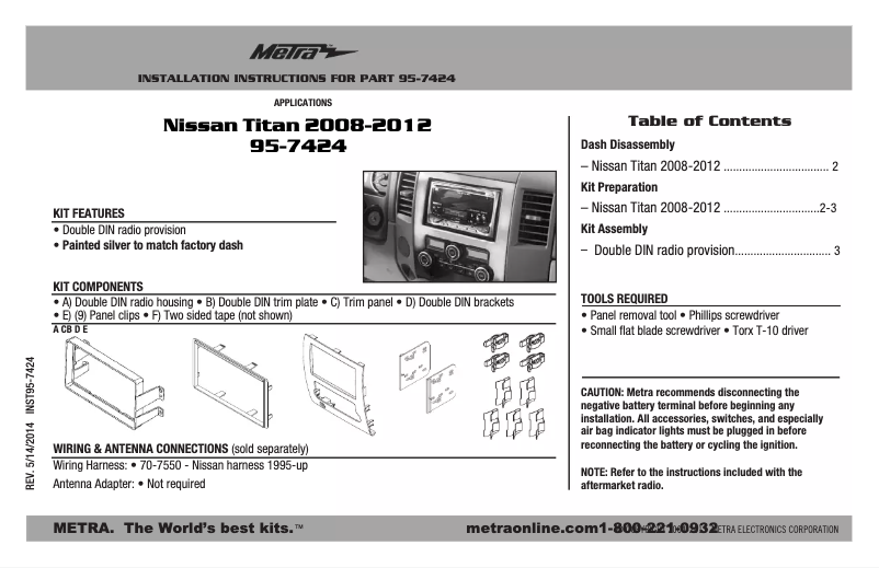 Page 1 de la notice Guide d'installation Metra 95-7424