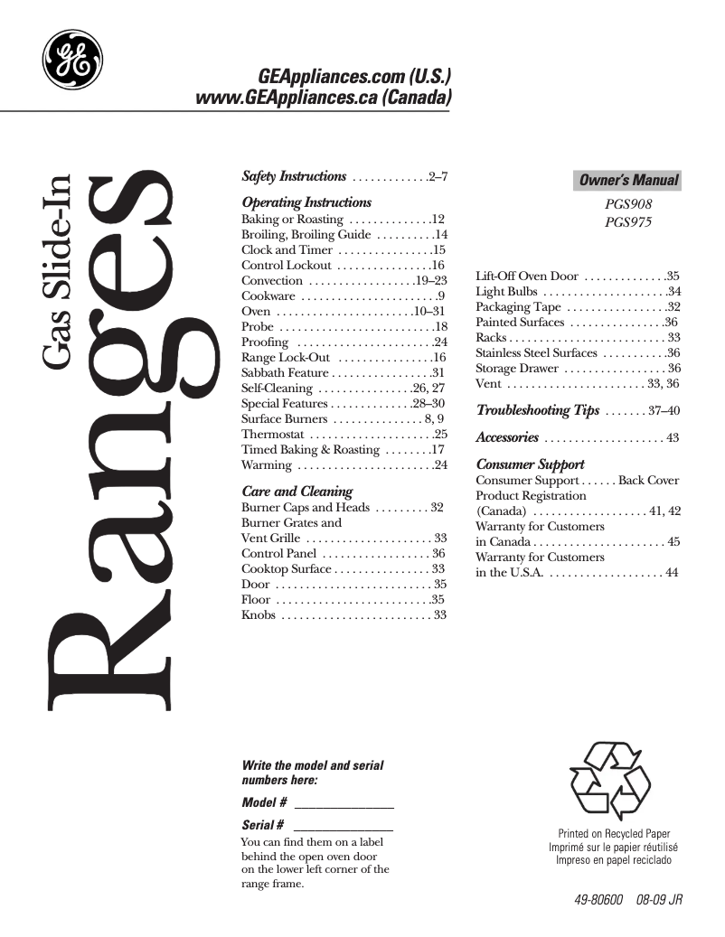 Image de la première page du manuel de l'appareil Profile PGS975WEMWW