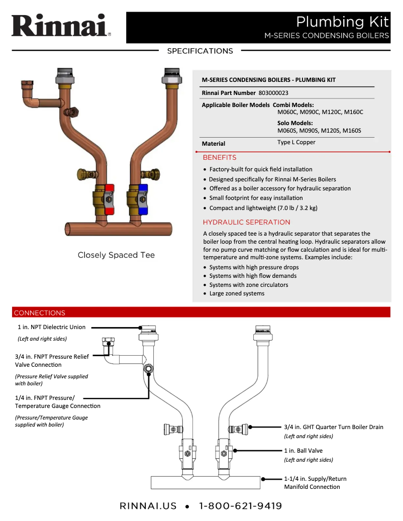 Page 1 de la notice Fiche technique Rinnai M120CN