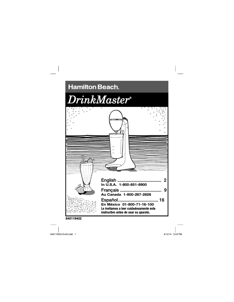 Page n°1 - Mode d'emploi Hamilton Beach DrinkMaster 730C
