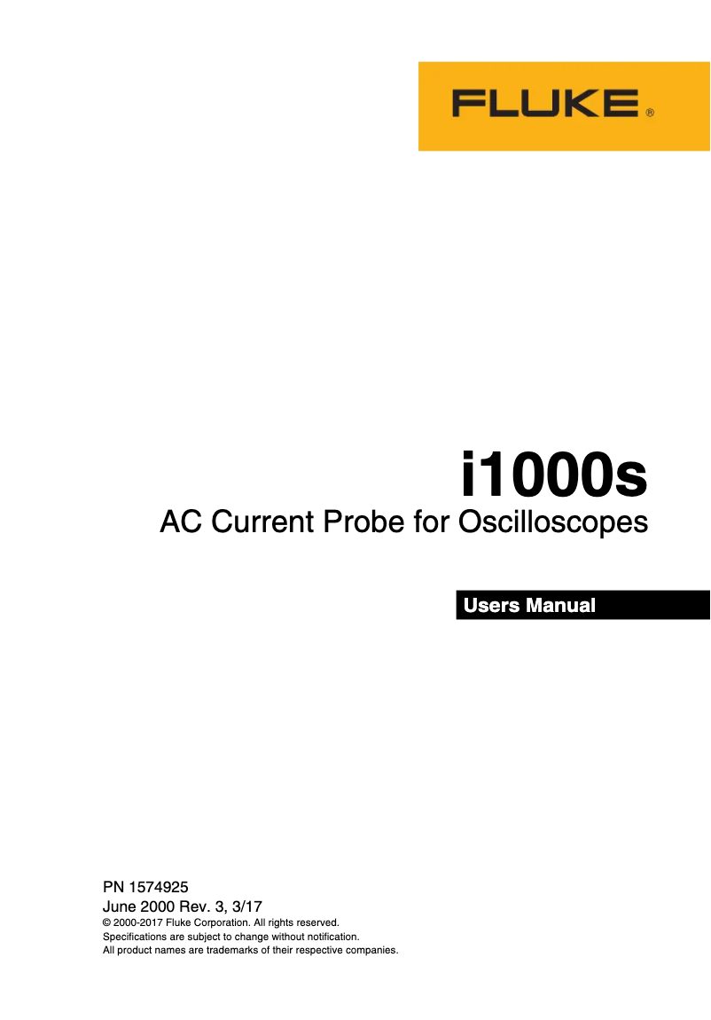 Page 1 de la notice Manuel utilisateur Fluke i1000s AC