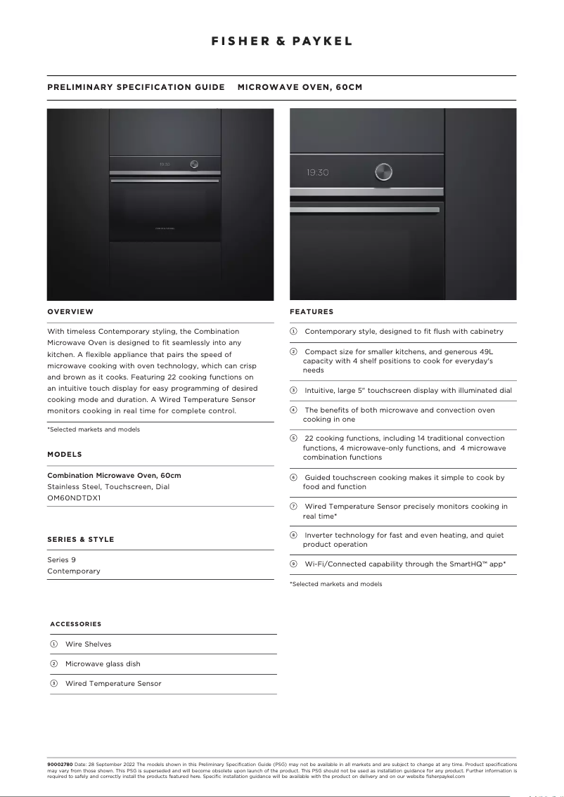 Page n°1 - Fiche technique Fisher & Paykel OM60NDTDX1