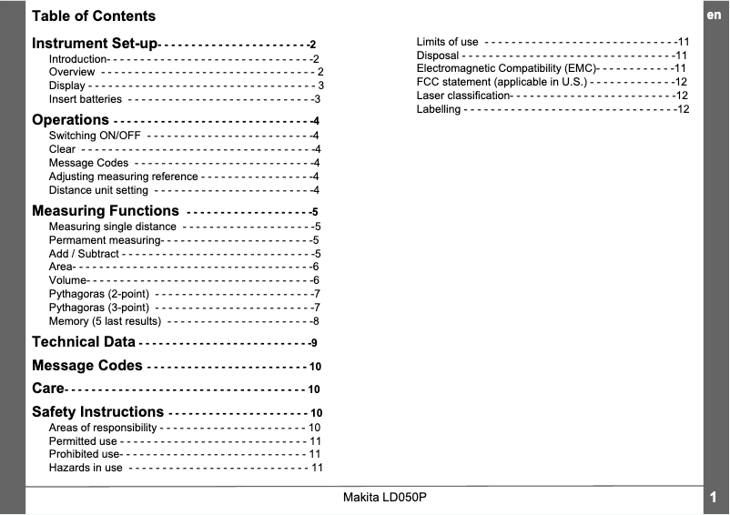 Image de la première page du manuel de l'appareil LD050P