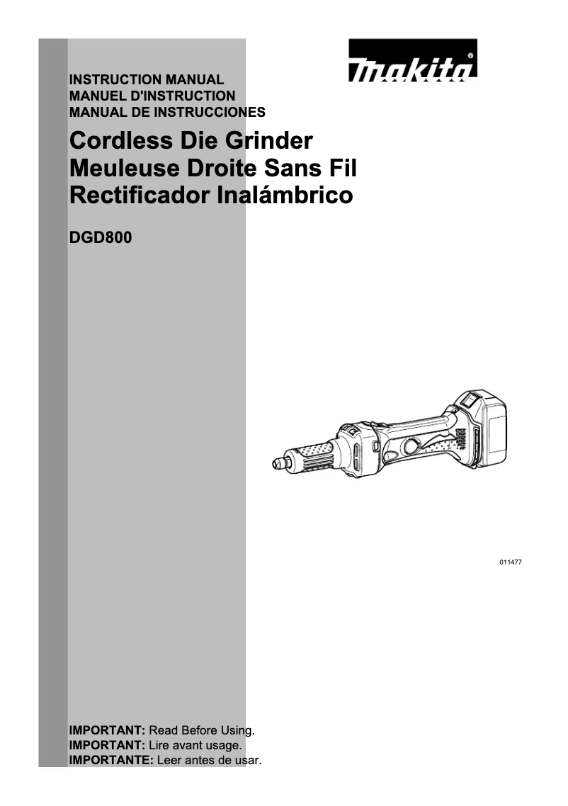 Page n°1 - Manuel utilisateur Makita DGD800RTJ
