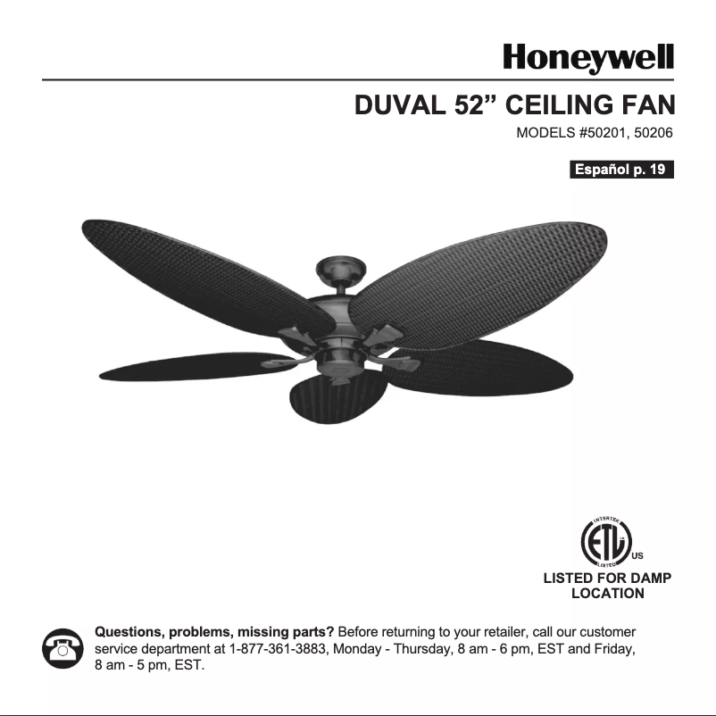 Page n°1 - Manuel utilisateur Honeywell Duval 50206