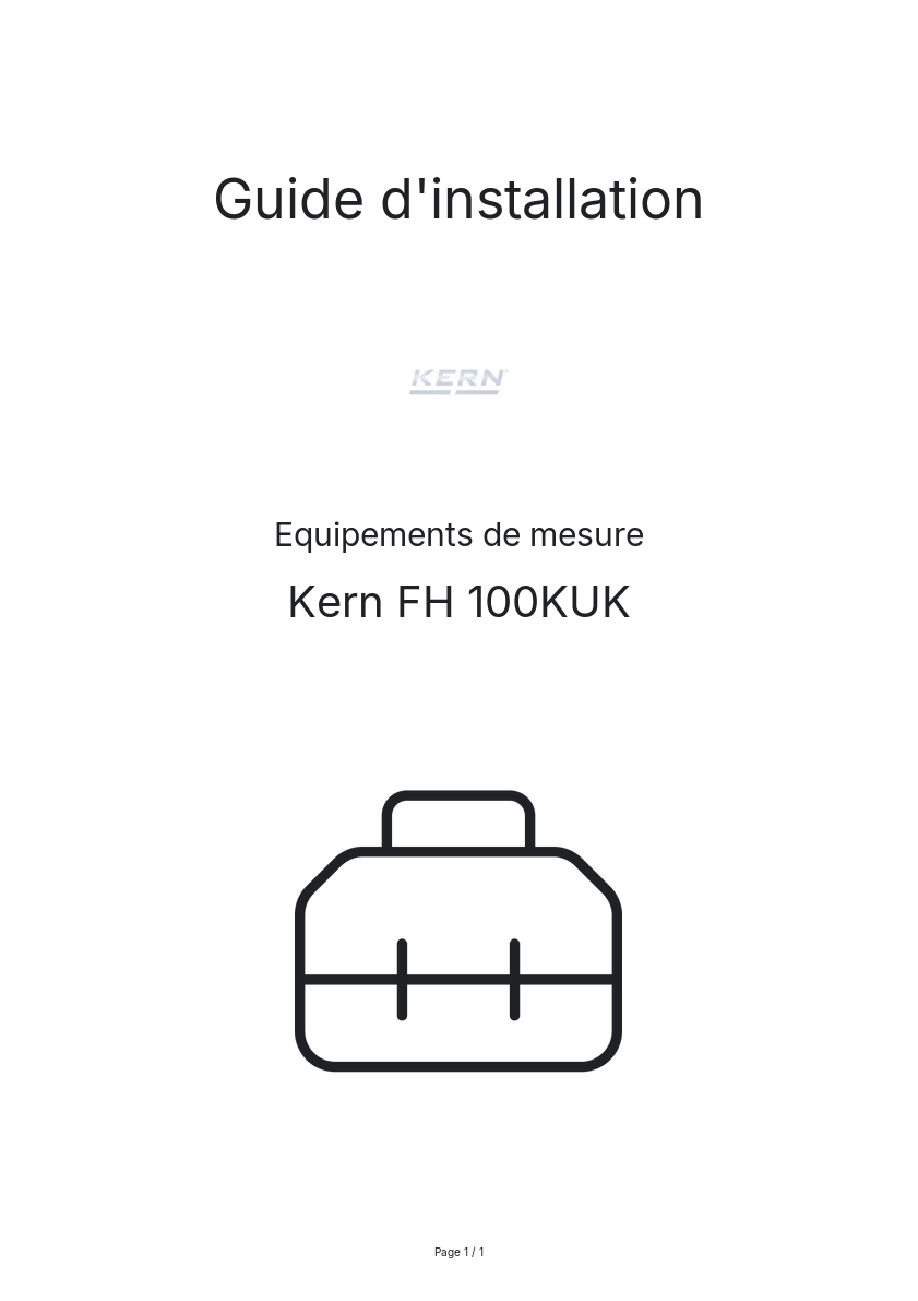 Page n°1 - Guide d'installation Kern FH 100KUK