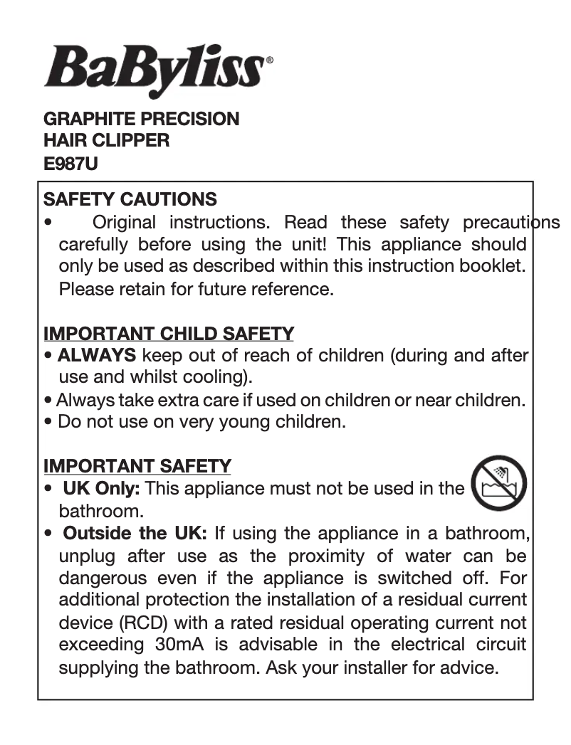 Page n°1 - Manuel utilisateur BaByliss Graphite Precision E987U