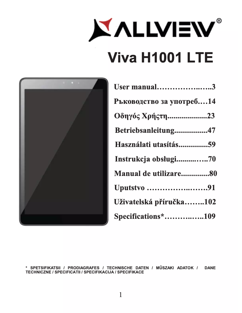 Page 1 de la notice Manuel utilisateur Allview Viva H1001 LTE